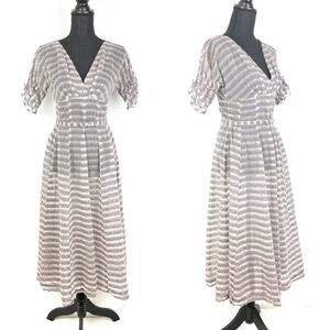Vintage 50s Dress Sheer Organdy Swiss Dot V Neck Fit and Flare